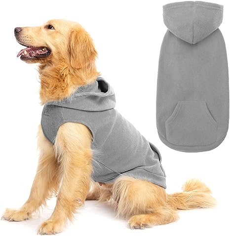 Photo 1 of EXPAWLORER Pet Dog Clothes with Pocket, Polar Fleece Dog Hoodie Fall Cold Winter Sleeveless Sweater with Hat Warm Cozy Sweatshirt for Small to Large Dogs Boy and Girl (Grey, S)