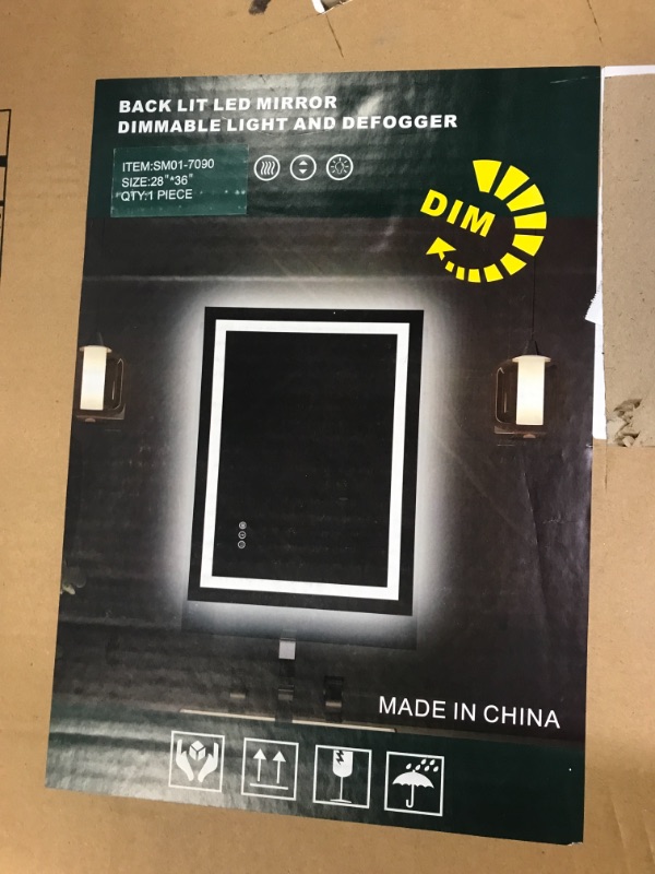 Photo 2 of 28 x 36 Inch Smart LED Bathroom Mirror with Lights, Light Mirror with Defogger and Touch dimming Buttons Energy Saving, IP67 Waterproof, Bright White Light for Makup or Shaving
