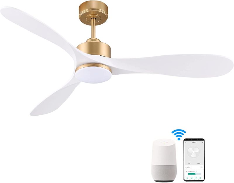 Photo 1 of 52” Smart Gold White Ceiling Fan with Lights Remote, 4”&10” Rod, Quiet DC High CFM 6-Speed, Alexa Google APP workable, Modern Indoor outdoor Ceiling Fans with LED Light, for Bedroom,Patio,Porch
