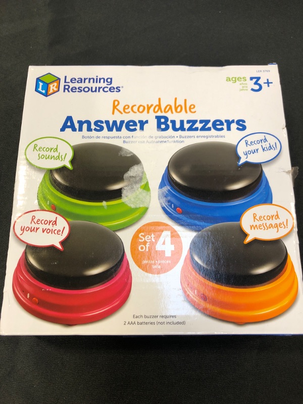 Photo 3 of Learning Resources Recordable Answer Buzzers - Set of 4, Ages 3+ | Pre-K Personalized Sound Buzzer, Recordable Buttons, Game Show Buzzers, Perfect for Family Game and Trivia Nights, Dog Buttons for Communications