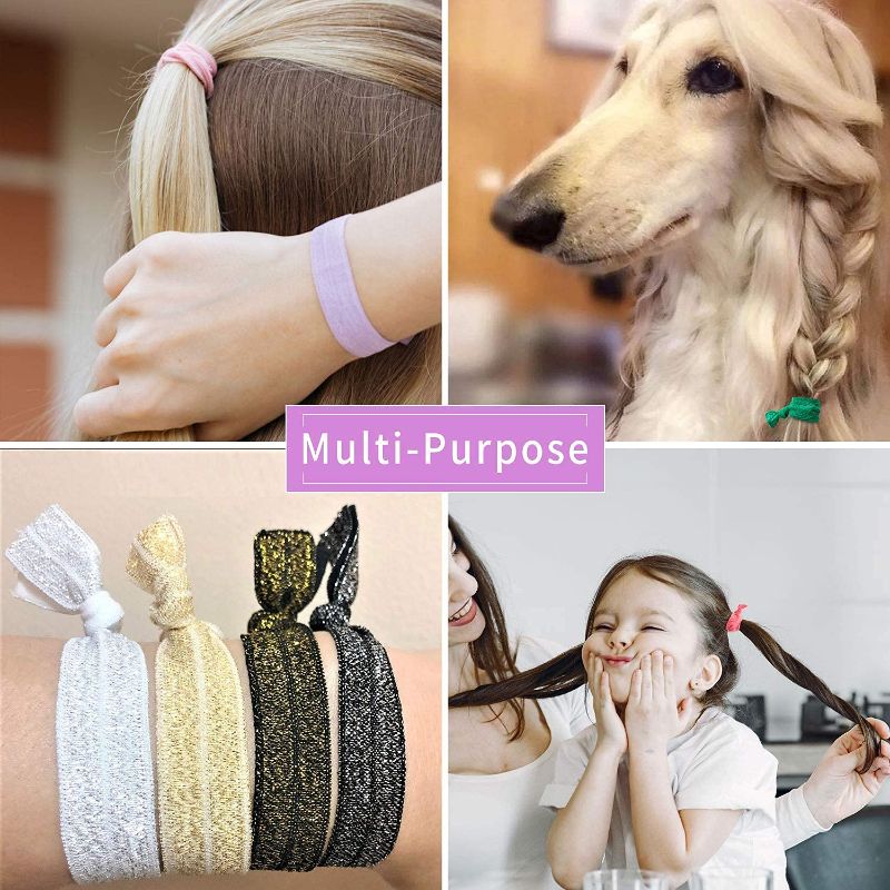 Photo 2 of 79STYLE 100Pcs Elastic Hair Ties Ribbon Hair Ties For Women No Crease Knotted Ponytail Holders Bulk Hair Bands