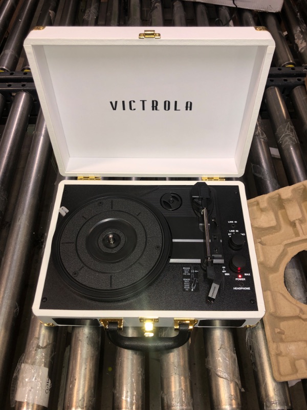 Photo 2 of Victrola Vintage 3-Speed Bluetooth Portable Suitcase Record Player with Built-in Speakers | Upgraded Turntable Audio Sound| White (VSC-550BT-WH) White Record Player