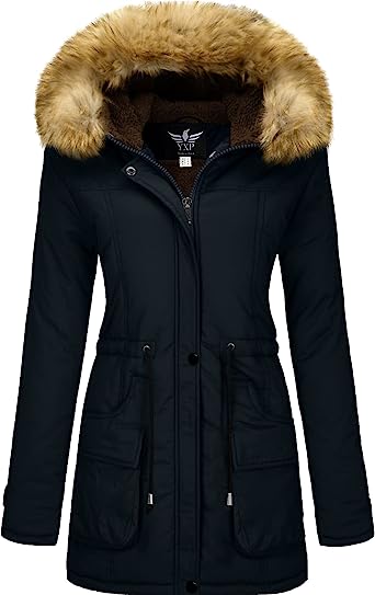 Photo 1 of YXP Women's Winter Thicken Military Parka Jacket Warm Fleece Cotton Coat with Fur Hood
(XL)