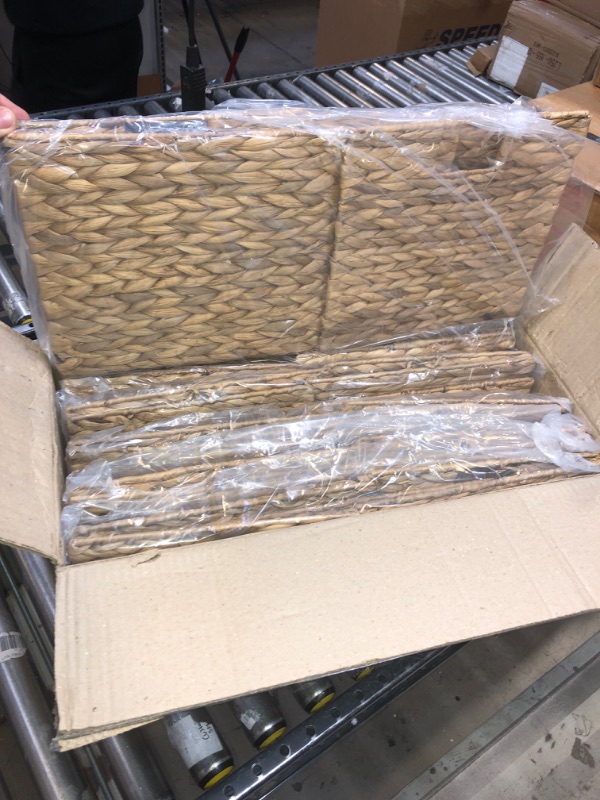Photo 1 of 6 Decorative Hand-Woven Small Water Hyacinth Wicker Storage Basket, 13x11x11 Perfect for Shelving Units 6-Pack 13x11x11