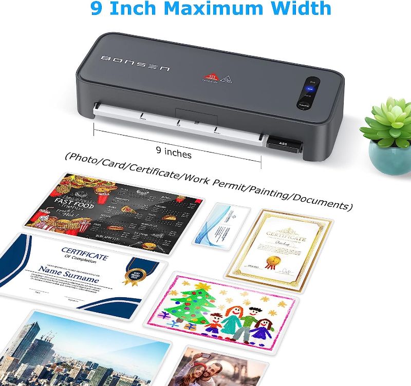Photo 1 of BONSEN Laminator, 0-Second Fast Warm-Up Laminator Machine, 9 Inches Personal Thermal Laminator for Home School Office Teachers Card Classroom, A4 Hot Cold Lamination Machine with 20 Laminating Pouches
