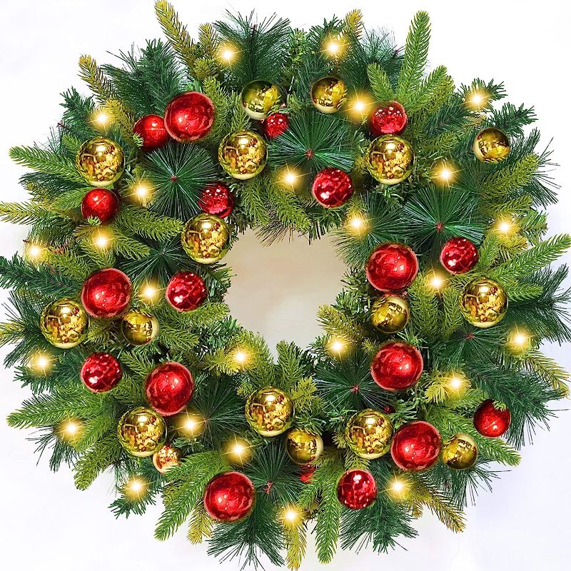 Photo 1 of [ Large Thick & Timer ] 26 Inch 80 Lights Pre-lit Artificial Christmas Wreath Decoration Realistic Feel for Front Door Battery Operated 40 Xmas Ball Ornaments 228 Branch Christmas Indoor Outdoor Home
PREPARE FOR NEXT YEAR;))))!!!!