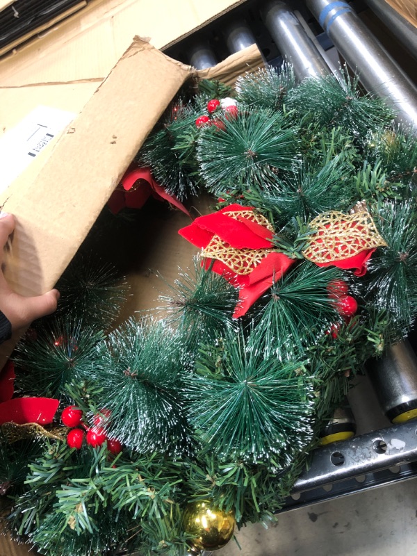 Photo 3 of [Timer & Super Large Thick] 26 Inch Prelit Frosted Christmas Wreath Decoration with 80 Colorful Lights 8 Balls 4 Poinsettia 200 Tips 50 Berry 10 Pinecon Battery Operate Xmas Decor Front Door Outdoor
PREPARE FOR NEXT YEAR;)!!!!!