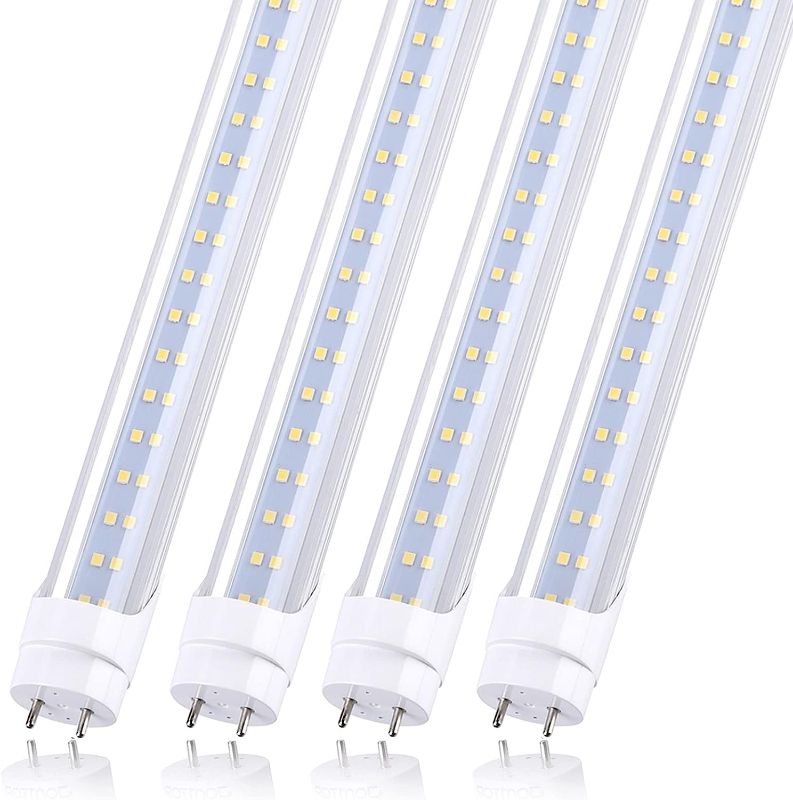 Photo 1 of 28w Led Tube Light Bulb 4ft, 3360 Lumens, Cold White 6000K, Ballast Bypass Required, Bypass T8 T10 T12 Ballast 80W F48T8 Fluorescent Replacement Dual-End Powered Clear Cover AC 85-265V Pack of 4
