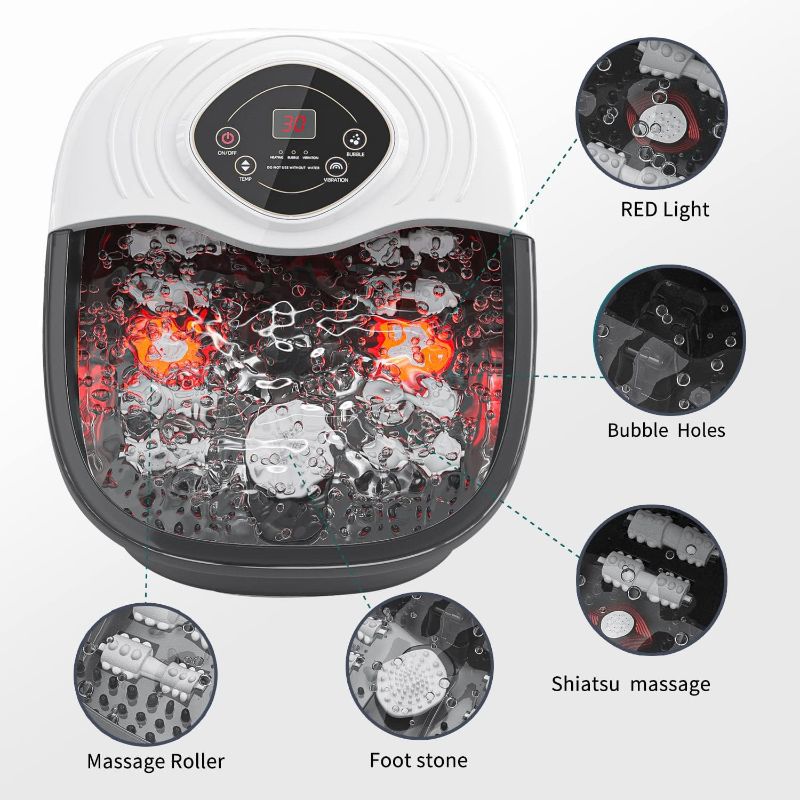 Photo 1 of Foot Spa Bath Massager with Heat, Epsom Salt,Bubbles, Vibration and Red Light,8 Massage Roller Pedicure Foot Spa Tub for Stress Relief,Foot Soaker with Acupressure Massage Points&Temperature Control