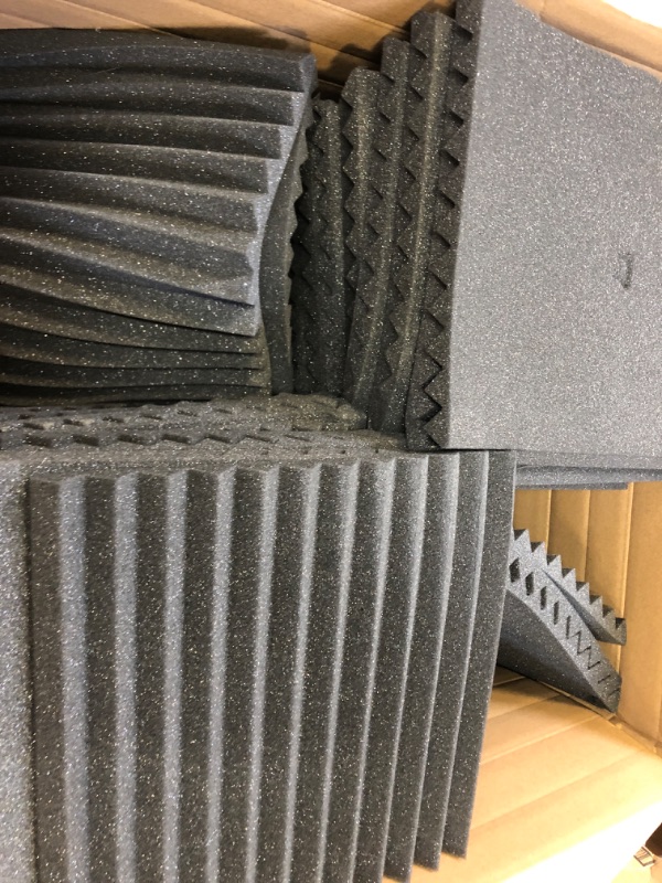 Photo 3 of Acoustic Panels 1 X 12 X 12 Inches - Acoustic Foam - Studio Foam Wedges - High Density Panels - Soundproof Wedges - Charcoal  -- ABOUT 50 COUNT --