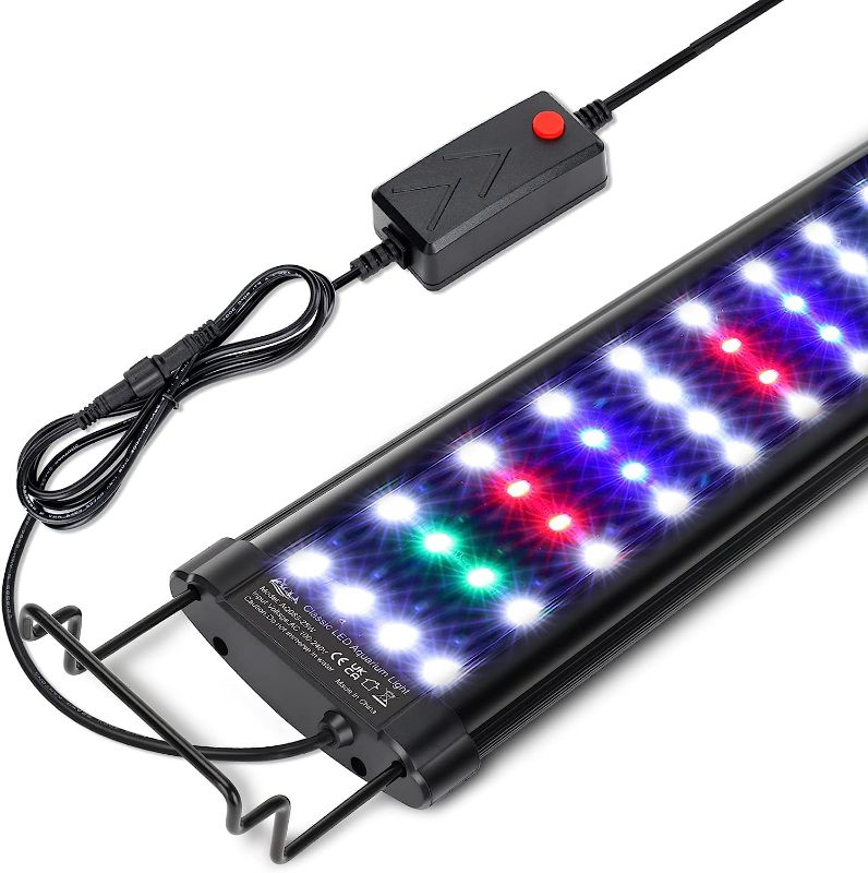 Photo 1 of AQQA Aquarium Light,Full Spectrum LED Fish Tank Lights,12"-54" Adjustable Multi-Color White Blue Red Green LEDs with Extendable Brackets,14W-31W for Freshwater Plants 14W(12"-18")
