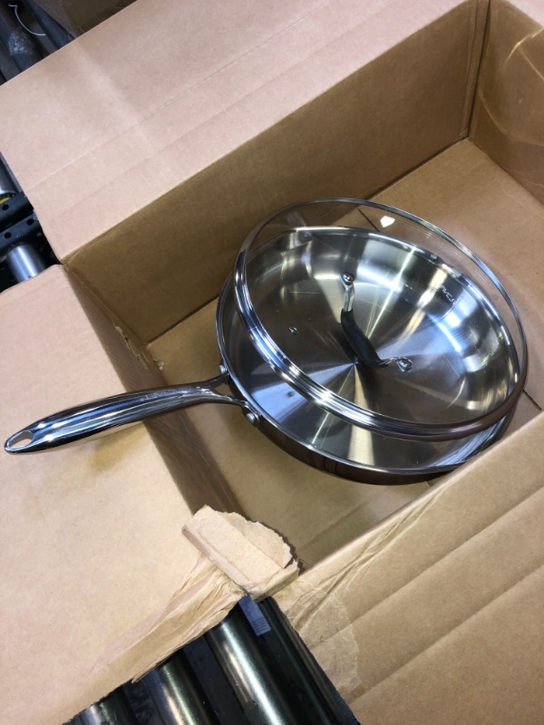 Photo 2 of AVACRAFT 18/10 12 Inch Stainless Steel Frying Pan with Lid, Side Spouts, Induction Pan, Versatile Stainless Steel Skillet, Fry Pan in our Pots and Pans, Cooking Pan (Tri-Ply Stainless Steel, 12 Inch) Stainless Steel 12 Inch Tri-Ply Stainless Steel