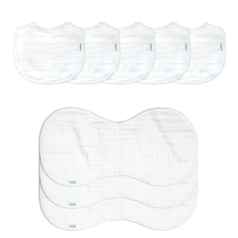 Photo 1 of green sprouts Muslin Bibs & Burp Cloths Set Made from Organic Cotton (8Piece), White
