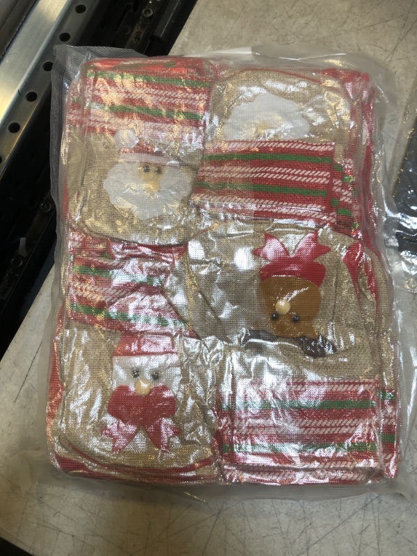 Photo 1 of 50 Pieces Burlap Christmas Stockings 6.3 Inch Christmas Stocking Bulk 3D Creative Xmas Stockings, Santa Snowman Reindeer Burlap Candy Gift Card Holders for Family Holiday Christmas Tree Decor