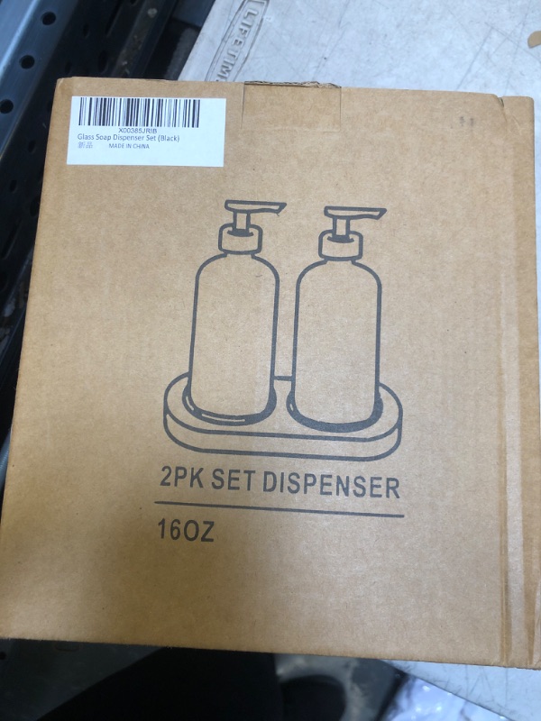 Photo 1 of 2 Pack Kitchen Soap Dispenser Set with Bamboo Tray, Glass Soap Dispenser Pump, Hand and Dish Soap Dispenser Set for Bathroom, Refillable Lotion Dispenser Sanitizer Shampoo Conditioner Labels (Black)