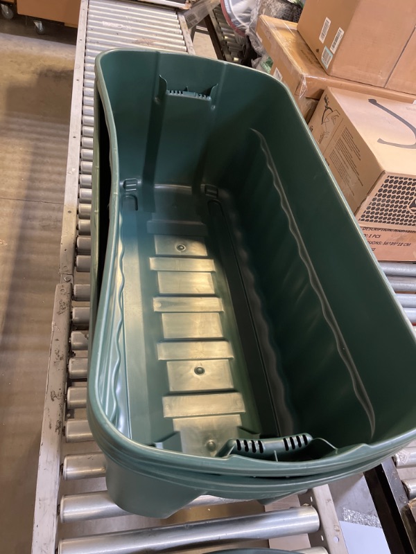 Photo 1 of 2 LARGE RUBBERMAID TOTE BIN, 1 LID DARK GREEN