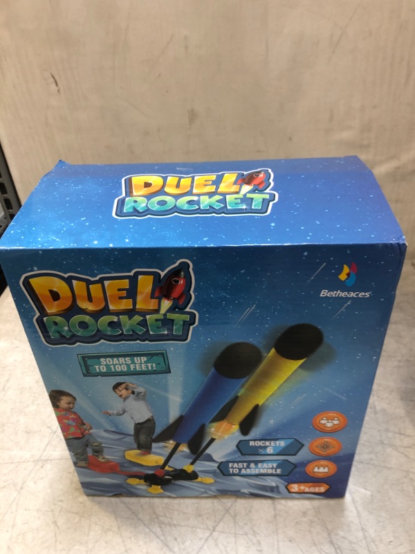 Photo 2 of Betheaces Duel Rocket Launcher Toy for Kids - Shoot Up to 100 Feet - 6 Foam Rockets & Sturdy Launcher Stand - Fun Outdoor Toy for Kids Year Round Play - Gift Toys for Boys & Girls Age 3+ Years Old