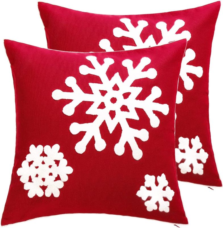 Photo 1 of ABOUFUNNY Christmas Red Throw Pillow Covers,Snowflake Decorative Pillowcases for Outdoor,Home,Couch,Sofa,18x18 Inches,2 Pcs
