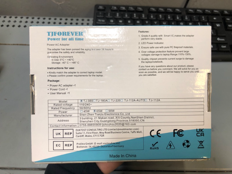 Photo 1 of TJFOREVER 65W Laptop Charger Compatible with Dell Latitude, inspiron, XPS, Chromebook Notebook (LA65NS2-01 HA65NS5-00) 19.5V 3.34A(Connector: 7.4x5.0mm)
