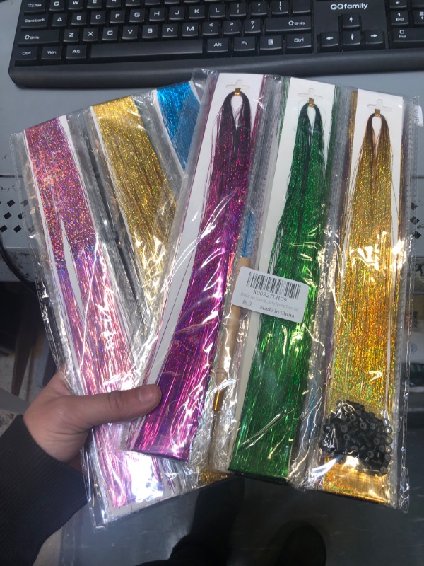 Photo 2 of 2 count ADIASAI Hair Tinsel Kit 47 Inches 10 Colors 2000 Strands Hair Tinsel Heat Resistant Fairy Hair Tinsel with Tool, Sparkling Glitter Shiny Silk Tinsel for Halloween Cosplay Christmas New Year Party