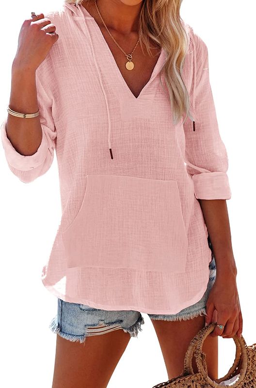 Photo 1 of Ebifin Women's Beach Cover Up Shirt Long Sleeve V Neck Pocketed Hooded Top XL
