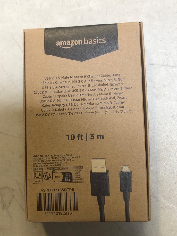 Photo 3 of Amazon Basics USB 2.0 A-Male to Micro B Cable, 10 feet, Black --- FACTORY SEALED