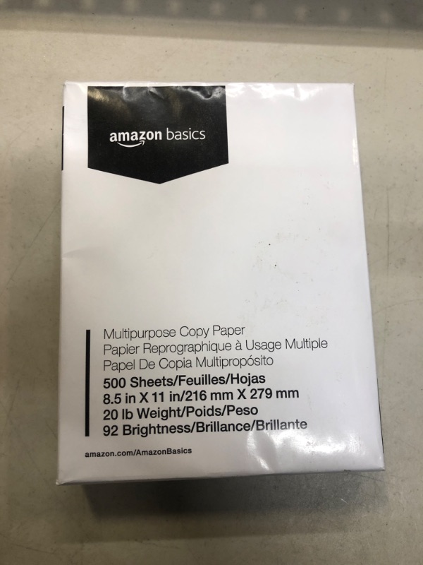 Photo 1 of Amazon Basics Multipurpose Copy Printer Paper, 8.5 x 11 Inch 20Lb Paper - 1 Ream (500 Sheets), 92 GE Bright White 1 Ream | 500 Sheets Multipurpose (8.5x11) Paper