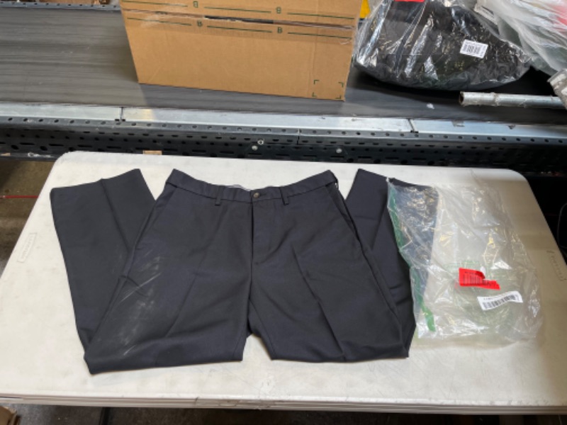 Photo 2 of Amazon Essentials Men's Classic-Fit Expandable-Waist Flat-Front Dress Pant Polyester Black 32W x 28L