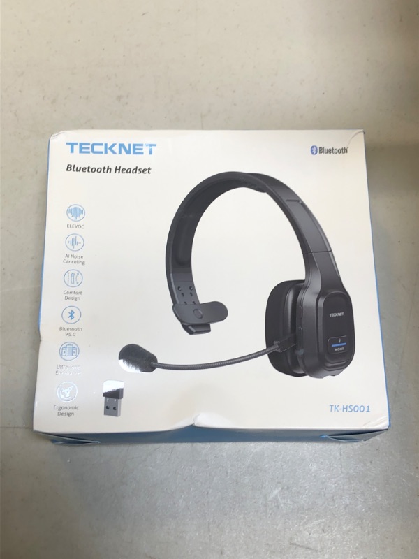 Photo 2 of TECKNET Trucker Bluetooth Headset with Microphone Noise Canceling Wireless On Ear Headphones, Hands Free Wireless Headset for Cell Phone Computer Office Home Call Center Skype (Black)
+++SLIGHTLY DAMAGED BOX+++