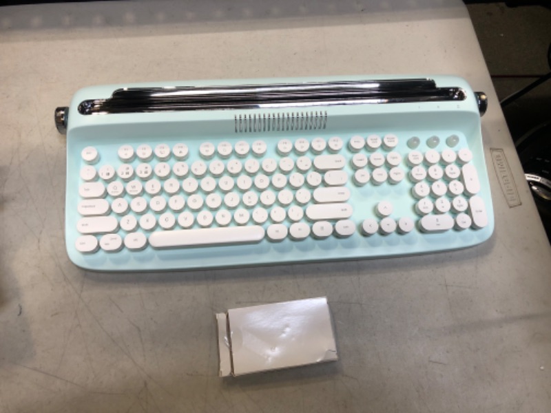 Photo 2 of TISHLED Typewriter Keyboard Wireless Bluetooth 5.0 Retro Aesthetic Cute Kawaii Round Keycaps 106-Key with Num Pad Clicky Mechanical Feeling with Pad/Phone Holder for Windows/Mac OS/Android/iOS (Mint)