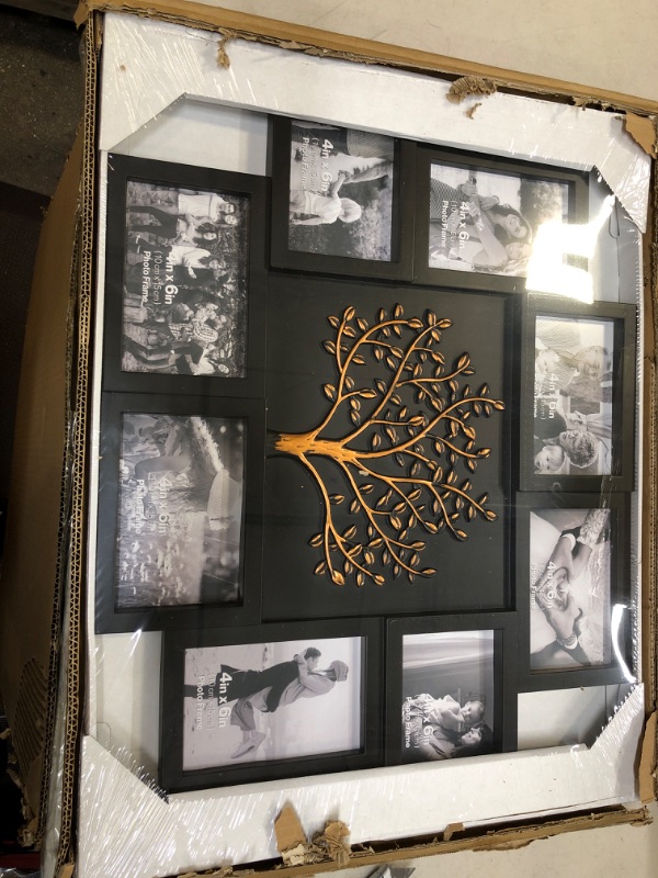 Photo 2 of 4x6 Picture Frame Collage Family Tree Picture Frames Wall Decor Display 8 Opening Photos Collage Frame for Wall with Tree Decor for Home Bedroom - Black