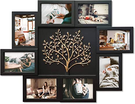 Photo 1 of 4x6 Picture Frame Collage Family Tree Picture Frames Wall Decor Display 8 Opening Photos Collage Frame for Wall with Tree Decor for Home Bedroom - Black