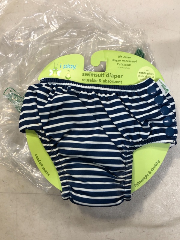 Photo 2 of I Play. Snap Reusable Absorbent Swimsuit Diaper-White-24mo / STOCK PHOTO IS FOR REFERENCE ONLY / COLOR NAVY BLUE / WHITE STRIPES