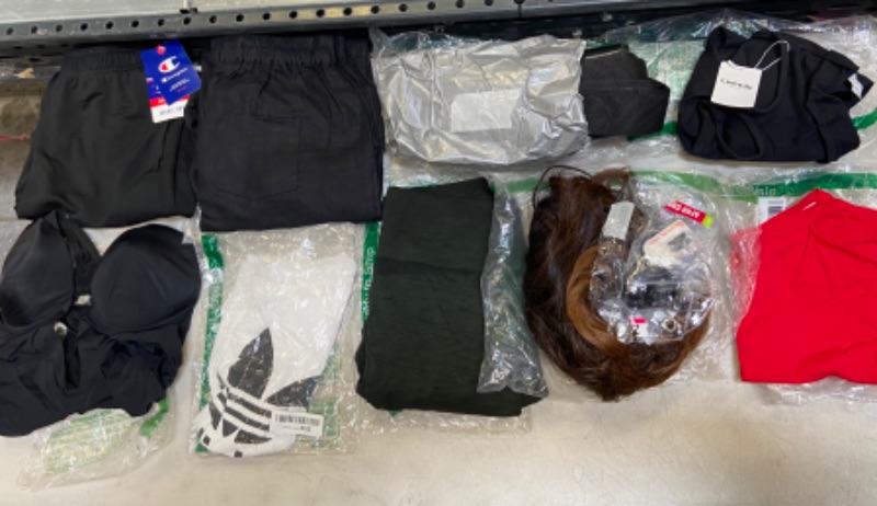 Photo 1 of 10 MICS. CLOTHES ASSORTMENT / PANTS / SHIRTS / SHORTS / WIG / MIXED OF NEW AND USED ITEMS 