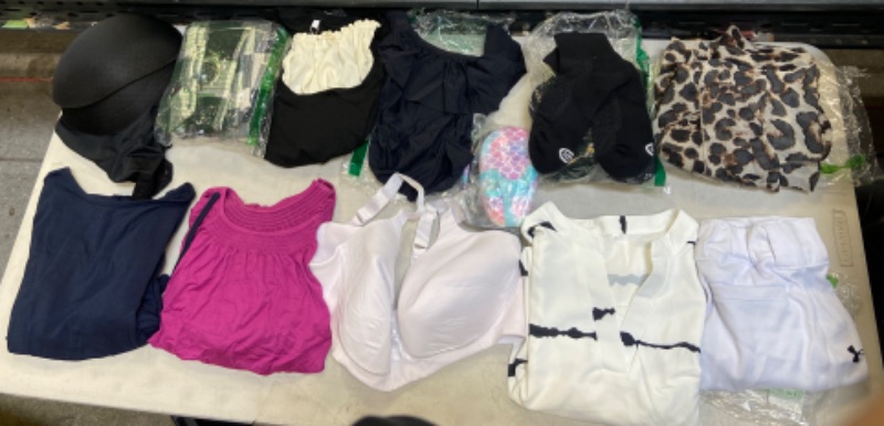 Photo 1 of 12PC MISC. ASSORTED ITEMS MIXED / SHORTS / SHIRTS / SOCKS / BRA / SWIMSUITS / ETC 