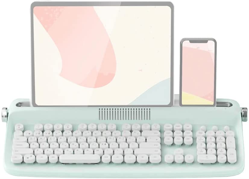 Photo 1 of TISHLED Typewriter Keyboard Wireless Bluetooth 5.0 Retro Aesthetic Cute Kawaii Round Keycaps 106-Key with Num Pad Clicky Mechanical Feeling with Pad/Phone Holder for Windows/Mac OS/Android/iOS (Mint)
