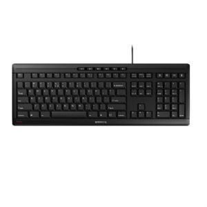 Photo 1 of CHERRY STREAM Keyboard - 6ft, 105 Keys, 10 Hot Keys, QWERTY US with Euro Symbol, Numeric Keypad, Splashproof, Status LEDs, Plug-and-play, CHERRY SX, Black - JK-8500EU-2
