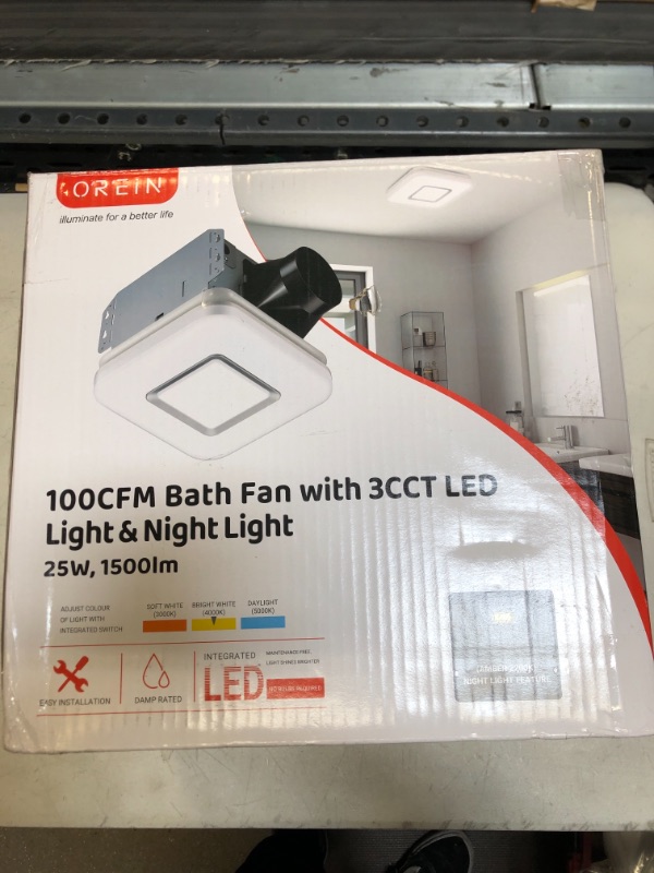 Photo 2 of OREiN Bathroom Exhaust Fan with Light, ENERGY STAR Certified, 100 CFM 1.5 Sones, 25W Household Ventilation Fan for Home, 1500Lm Dimmable LED Light 3000K/4000K/5000K & Nightlight, HVI/ FCC/ ETL Listed
