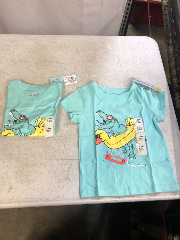 Photo 2 of 12m Toddler Boys' Dino and Duck Floatie Graphic Short Sleeve T-Shirt - Cat & Jack™ Aqua Blue (12months, 2pack)