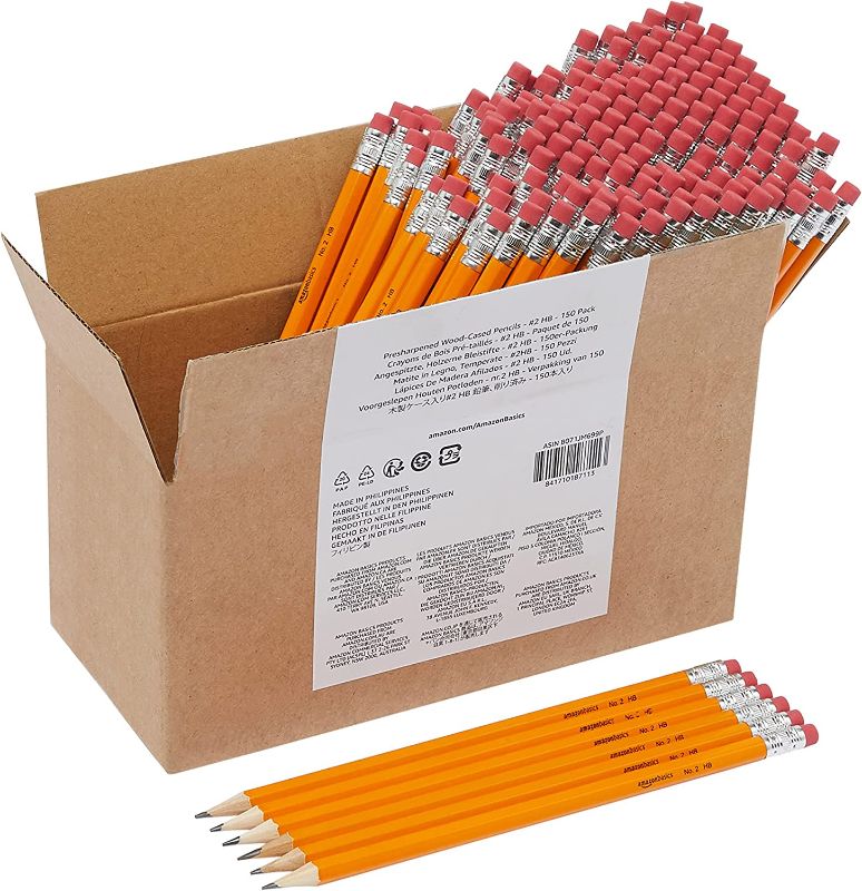 Photo 1 of Amazon Basics Woodcased #2 Pencils, Pre-sharpened, HB Lead - Box of 75, Bulk Box