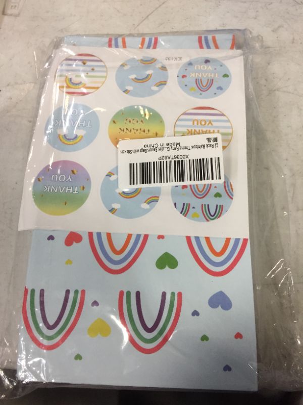 Photo 2 of 12 Pack Rainbow Theme Party Gift Bags for Kids Girls Honey Rainbow Birthday Party Supplies Candy Treats Goodies Favors Bags with Stickers