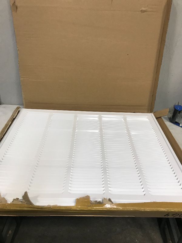 Photo 2 of 25" X 20 Steel Return Air Filter Grille for 1" Filter - Fixed Hinged - Ceiling Recommended - HVAC Duct Cover - Flat Stamped Face - White [Outer Dimensions: 27.5 X 21.75] 25 X 20