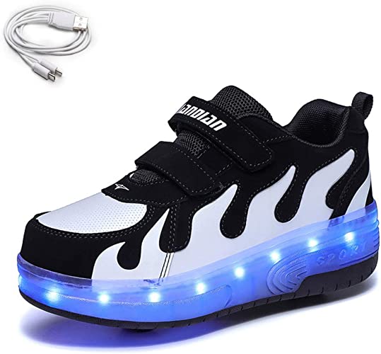 Photo 1 of Ehauuo Kids Two Wheels Shoes with Lights Rechargeable Roller Skates Shoes Retractable Wheels Shoes LED Flashing Sneakers for Unisex Girls Boys Beginners Gift - Size 6

