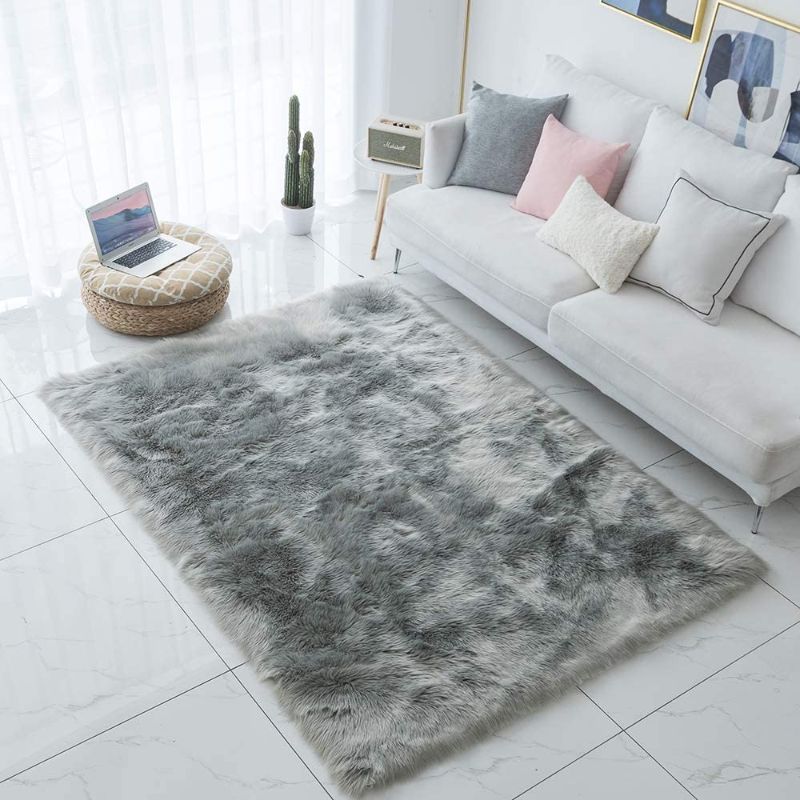 Photo 1 of Carvapet Shaggy Soft Faux Sheepskin Fur Area Rugs Floor Mat Luxury Beside Carpet for Bedroom Living Room / UNKNOWN SIZE
