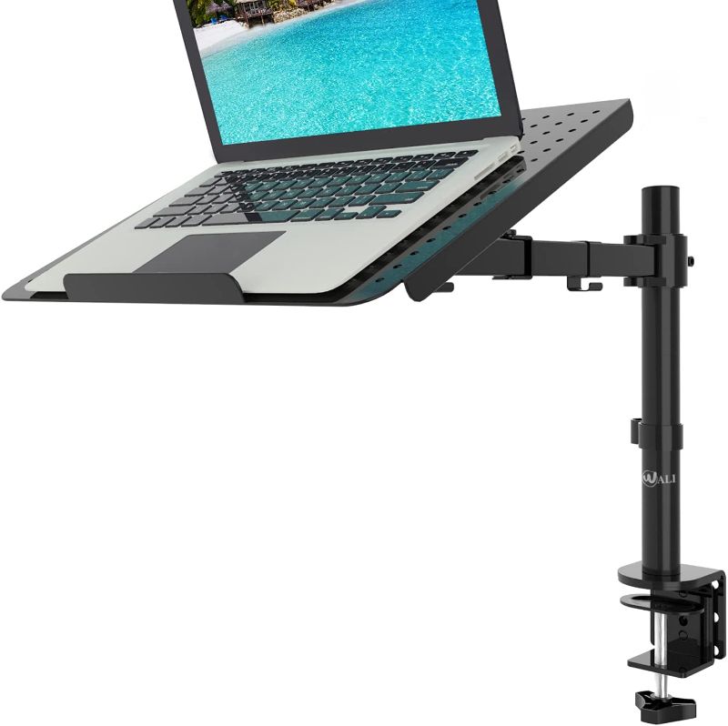 Photo 1 of WALI Laptop Tray Desk Mount for 1 Laptop Notebook up to 17 inch, Fully Adjustable, 22 lbs Capacity with Vented Cooling Platform Stand (M00LP)

