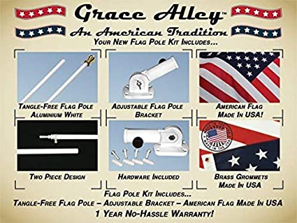 Photo 1 of Flag Pole Kit: Includes Tangle Free Flag Pole, Flag Pole Bracket and American Flag - Made in USA. Great for Residential or Commercial. Brushed Aluminum Flag Pole. (American Classic White Kit