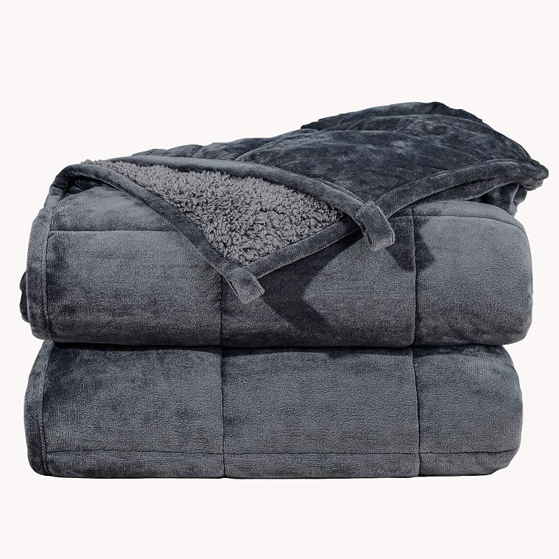 Photo 1 of  Sherpa Fleece Weighted Blanket for Adults 15 Lbs On Twin/Full Bed, Soft Cozy Fuzzy Heavy Blankets with Premium Glass Beads,48"x72", Dark Grey.
Color:Dark Grey