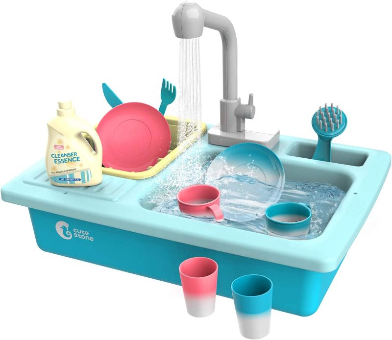 Photo 1 of CUTE STONE Color Changing Kitchen Sink Toys, Children Heat Sensitive Electric Dishwasher Playing Toy with Running Water, Automatic Water Cycle System Play..