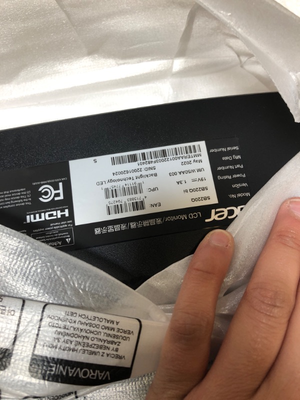 Photo 1 of Acer 21.5 Inch Full HD (1920 x 1080) IPS Ultra-Thin Zero Frame Computer Monitor (HDMI & VGA Port), SB220Q bi Monitor only 21.5-inch