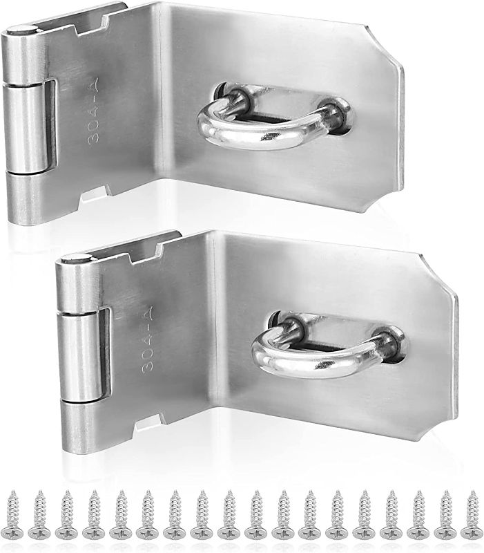 Photo 1 of 2 Pack 90 Degree Padlock Hasp,Padlock Door Clasp Lock Hasp Latch,Stainless Steel Security Door Gate Locking Latch(Silver)
